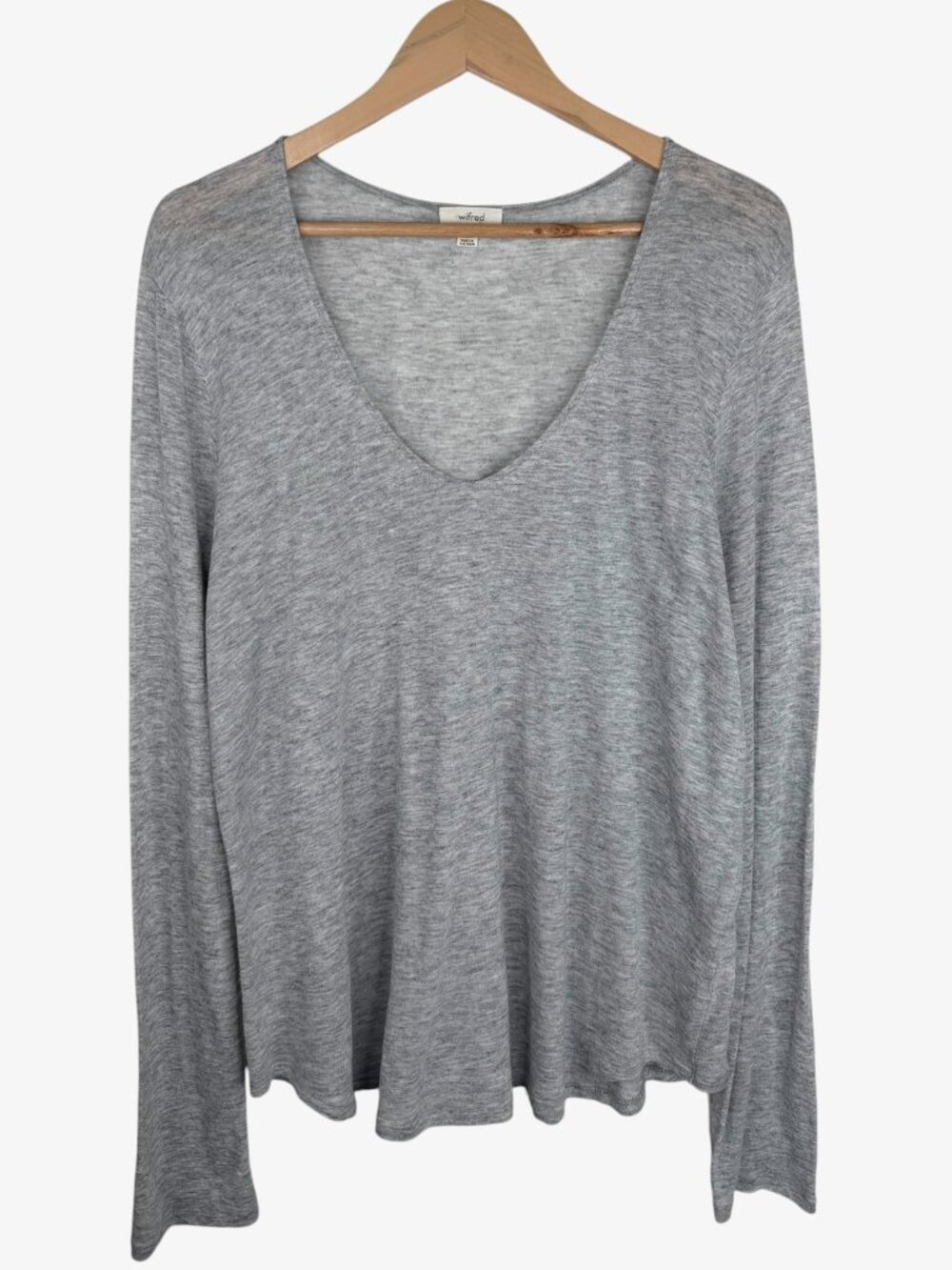 ARITZIA WILFRED Long Sleeve Lightweight V-Neck Shirt - Heathered Gray - Size L